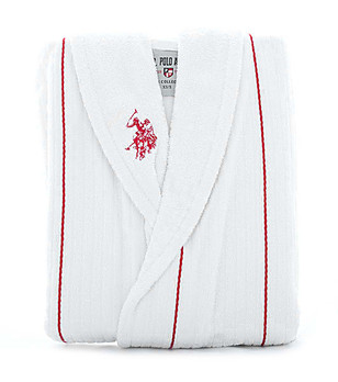 Бял халат за баня с червена декорация снимка