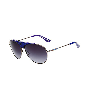 Дамски сребристи очила тип авиатор с лилави елементи снимка