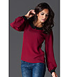 Дамска блуза в цвят бордо с черна яка-0 снимка