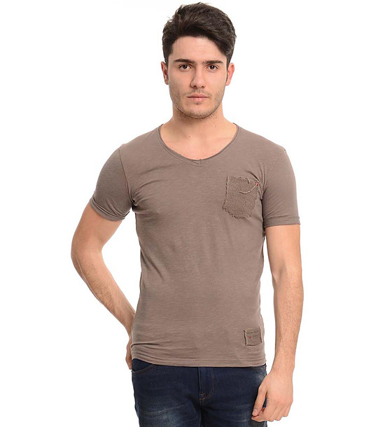 Мъжка памучна тениска в цвят таупе снимка