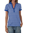 Дамска памучна тениска с яка в синьо с принт-0 снимка