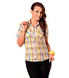 Бежова дамска памучна риза на многоцветно каре Valena-0 снимка