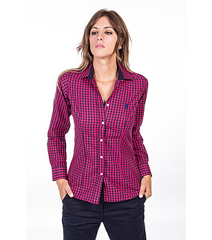 Памучна дамска риза в цвят циклама и тъмносиньо Alexis снимка