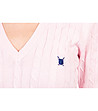 Розов памучен дамски пуловер с плетеници Agnes-3 снимка