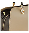 Дамска кожена чанта в цвят таупе и тъмнокафяво Simone-2 снимка