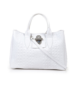 Бяла дамска кожена чанта Bergamo снимка