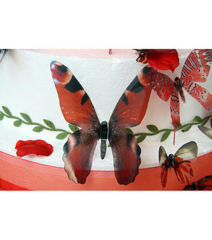 Комплект от 18 броя червени полупрозрачни пеперуди снимка