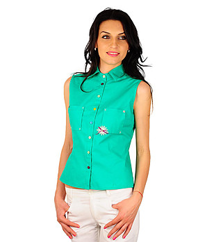 Зелена памучна дамска риза снимка