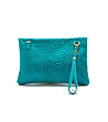 Дамска кожена чанта в синьо-зелено тип плик Simone-1 снимка