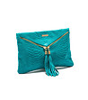 Дамска кожена чанта в синьо-зелено тип плик Simone-2 снимка