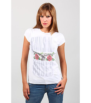 Бяла памучна тениска с надписи Guns N' Roses снимка