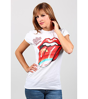 Дамска памучна тениска в бяло The Rolling Stones снимка