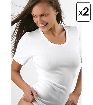 Комплект от 2 броя дамски бели памучни тениски снимка