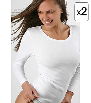 Комплект от 2 броя дамски бели памучни блузи  снимка