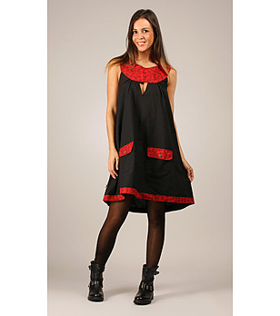 Памучна рокля в черно и червено Lola снимка