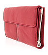 Червен дамски кожен портфейл с метално лого-2 снимка