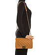 Дамска кожена чанта в цвят коняк Tedi-4 снимка