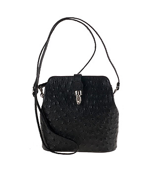 Черна релефна дамска чанта от естествена кожа Felicita снимка