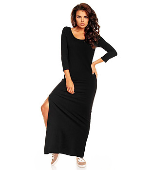 Черна дълга рокля с ефектен гръб снимка