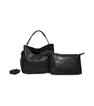 Черна дамска чанта с ефектна презрамка снимка