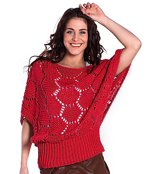 Плетена блуза в червен нюанс с широки ръкави снимка