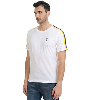 Бяла памучна мъжка тениска с контрастни кантове Lark снимка
