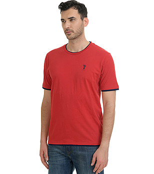 Червена памучна мъжка тениска с контрастни кантове Chinos снимка