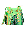Зелена кожена дамска чанта с ръчно рисувани цветя-0 снимка