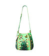 Зелена кожена дамска чанта с ръчно рисувани цветя-3 снимка