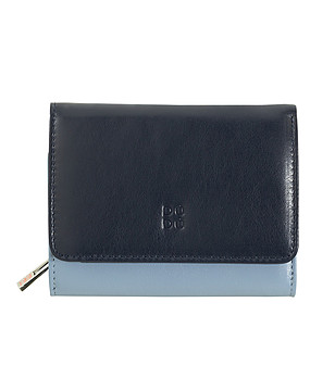 Kожен портфейл с цветни джобове Sharrie в сини нюанси с RFID защита  снимка
