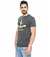Памучна мъжка тениска в цвят антрацит с щампа -3 снимка