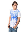 Памучна бяла мъжка тениска със син принт-2 снимка