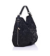 Черна дамска чанта с фигурални мотиви-2 снимка
