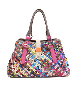 Многоцветна дамска кожена чанта с 3 отделения Margo снимка