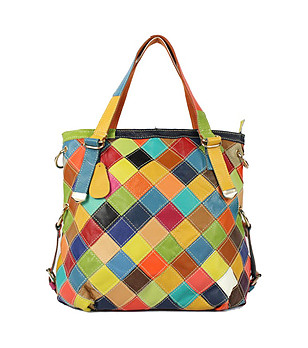 Многоцветна дамска чанта от естествена кожа Boni снимка