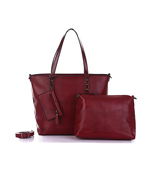  Чанта с портмоне и несесер в цвят бордо Thea снимка