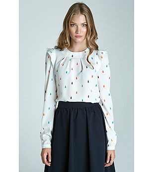 Елегантна дамска блуза в цвят екрю с принт снимка