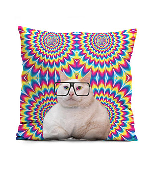 Декоративна възглавница Котка с очила снимка