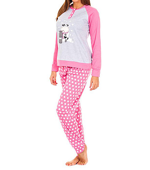 Дамска памучна пижама в розово и сиво Lexia снимка