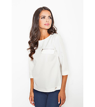 Дамска блуза в цвят екрю със 7/8 ръкави снимка