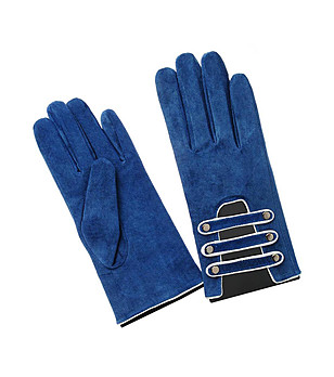 Сини велурени дамски ръкавици Irma снимка