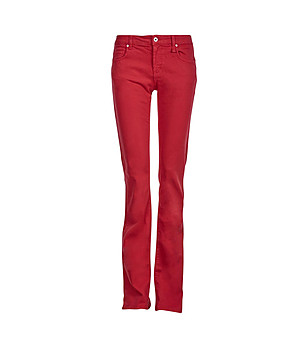 Памучен дамски дънков панталон в червен цвят снимка
