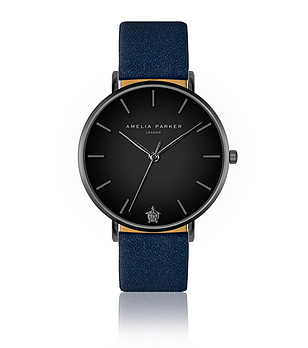 Черен дамски часовник със синя каишка Oliana снимка