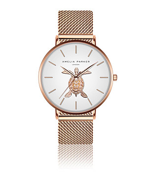 Розовозлатист дамски часовник с бял циферблат Rikarda снимка