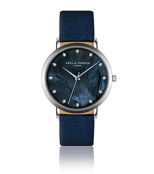Дамски часовник в сребристо и синьо Aura снимка
