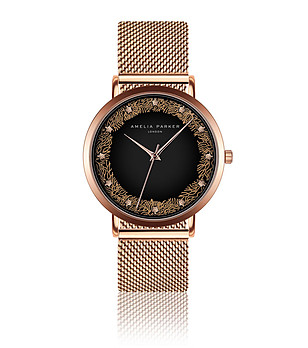 Розовозлатист дамски часовник с черен циферблат Emelia снимка