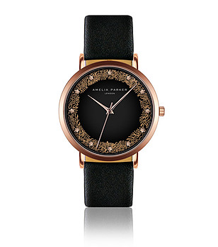 Часовник в черно и розовозлатисто с каишка от естествена кожа  Emelia снимка