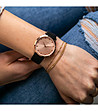 Розовозлатист дамски часовник с черна каишка Rexi-1 снимка
