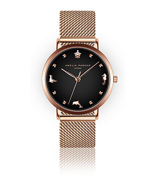 Розовозлатист дамски часовник с черен циферблат Viv снимка