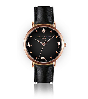 Дамски часовник в розовозлатисто и черно с каишка Viv снимка